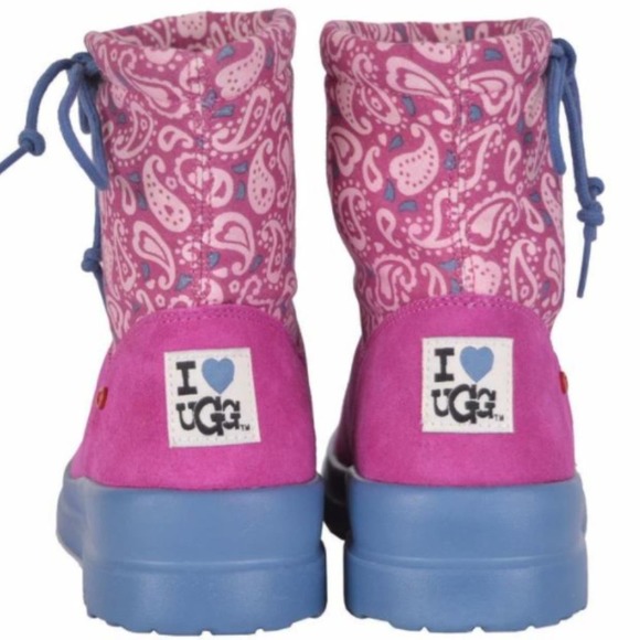 UGG Women's I Heart Ugg Slouchy Pink Paisley Pure Winter Boots Size 6 - Picture 6 of 12